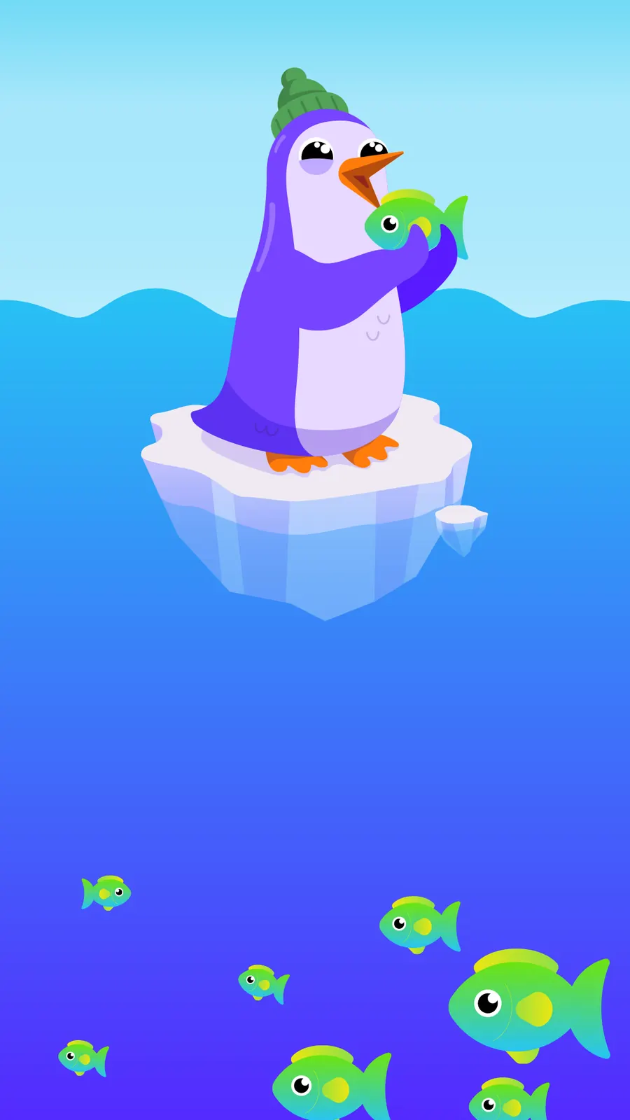 Pebbles the penguin on an iceberg
