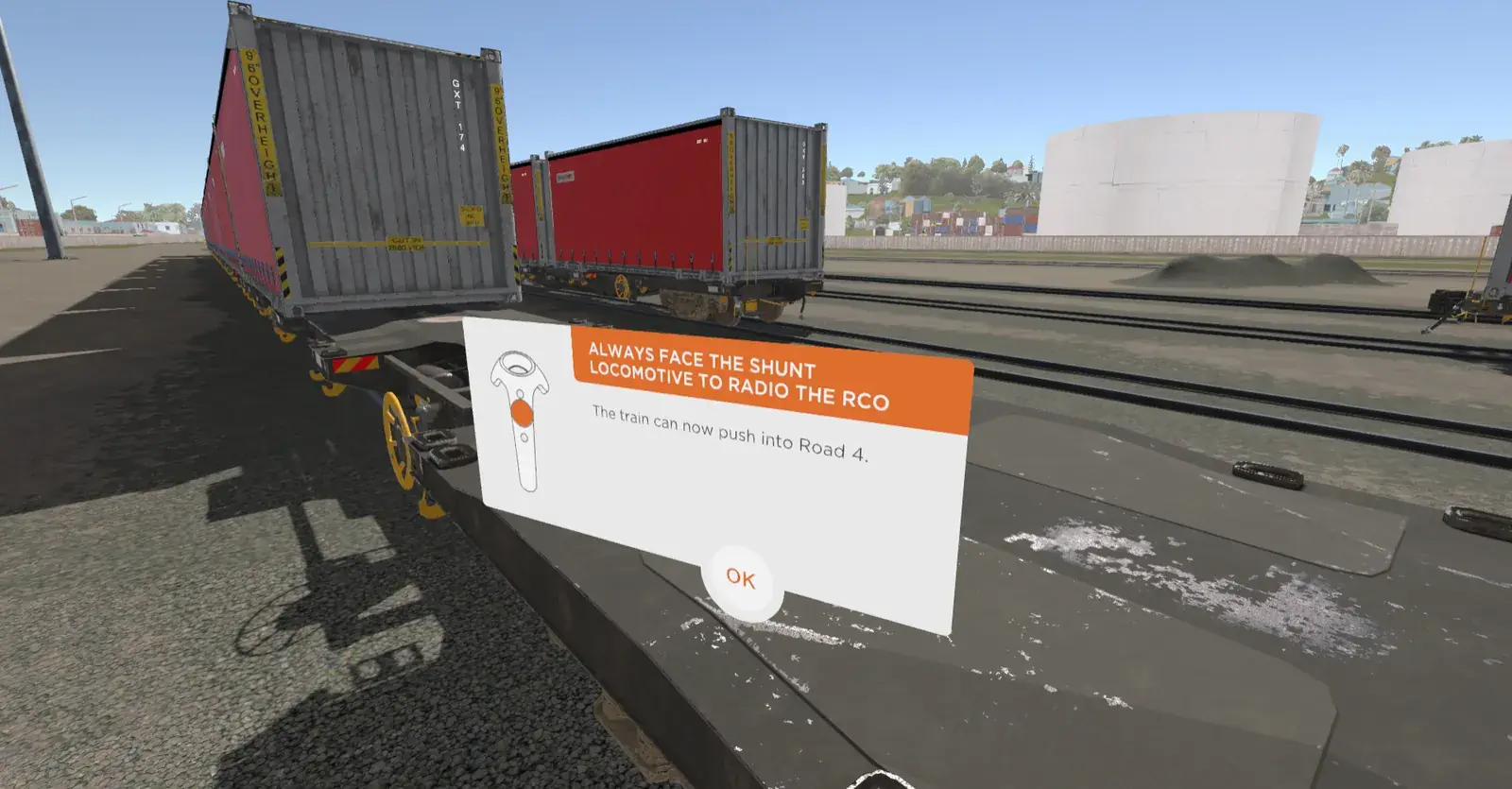 Shunting practice in VR: always face the shunt locomotive to radio the RCO