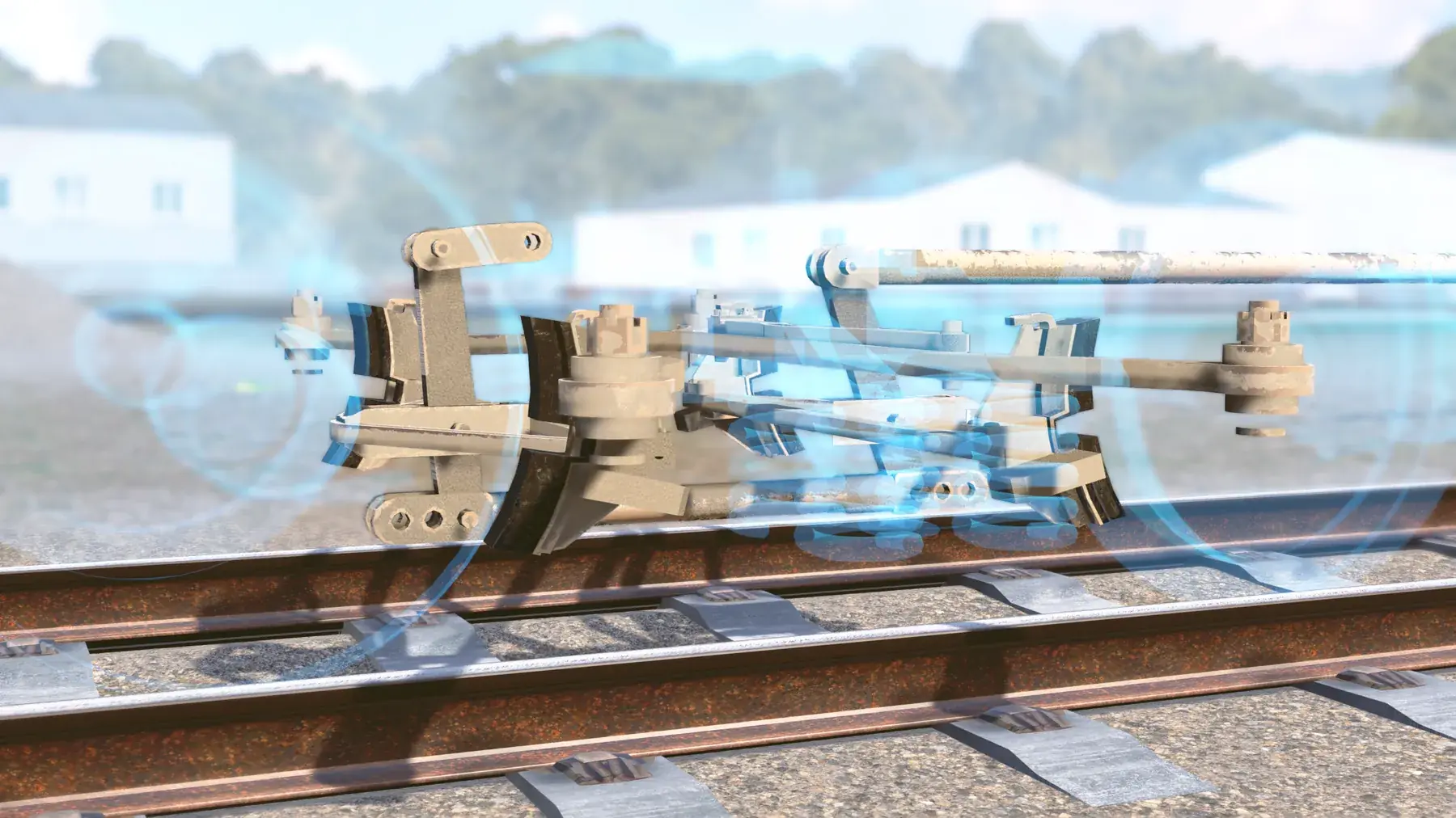 A rail coupling shown half rendered, half X-ray
