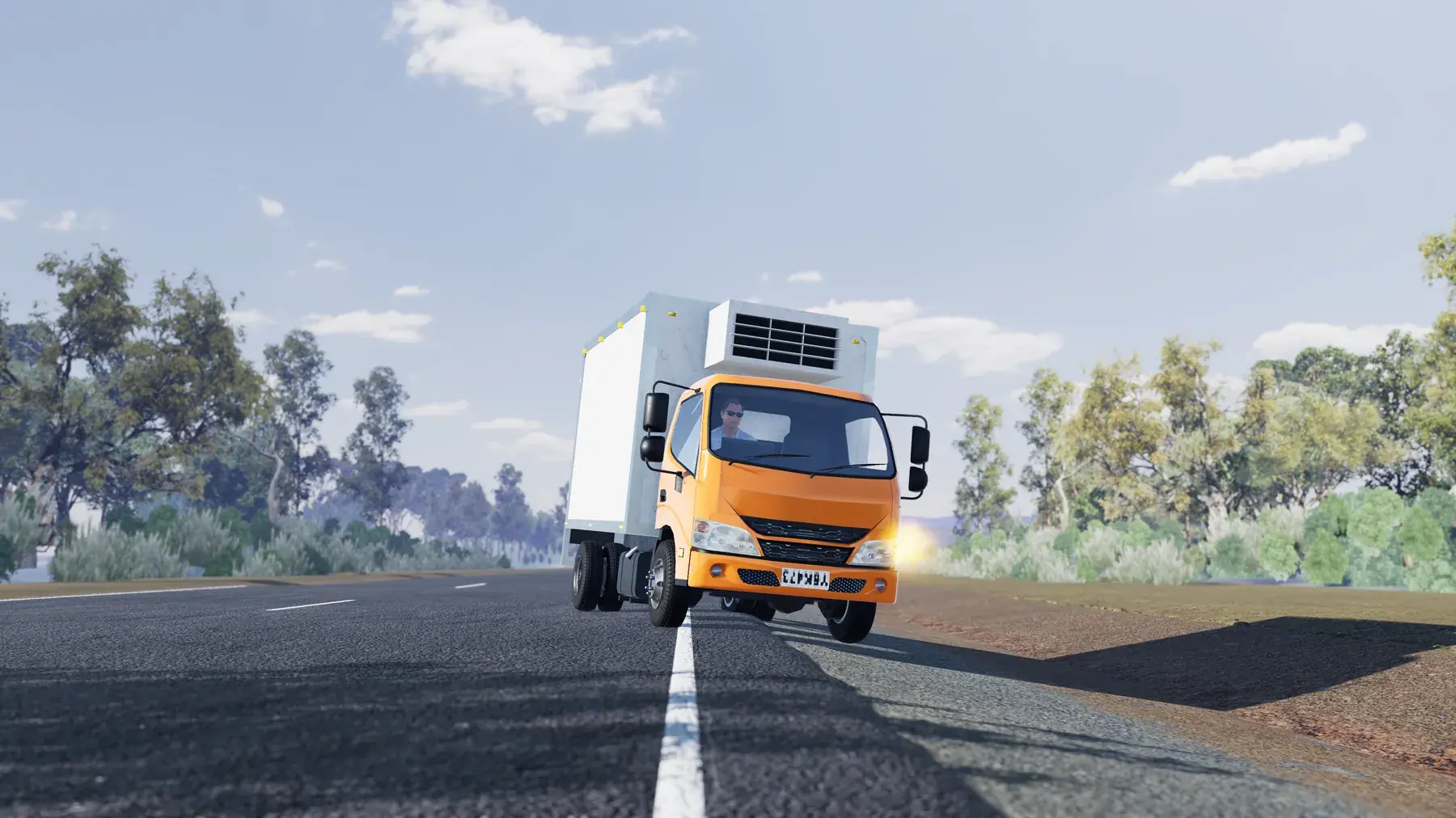 A rigid truck on a country road