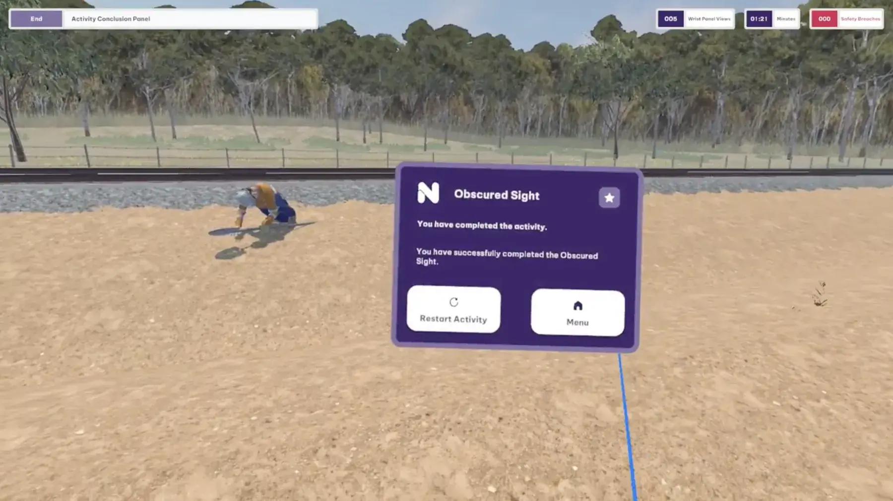 An activity complete panel: Obscured Sight
