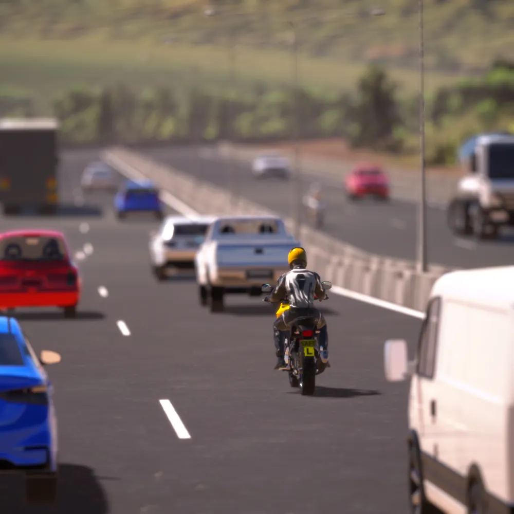A learner rider in highway traffic