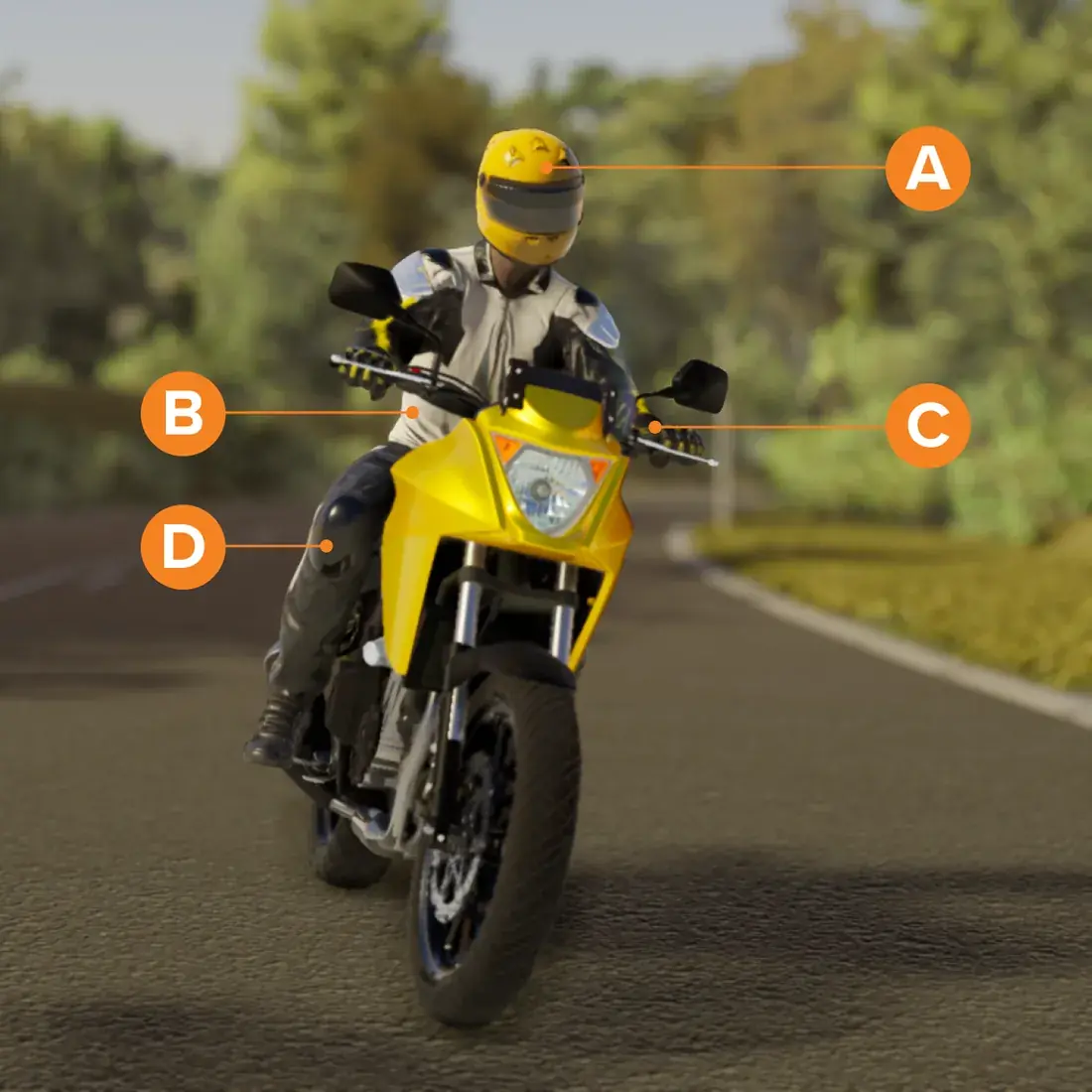 A learner rider in a motorcycle hazard perception scene