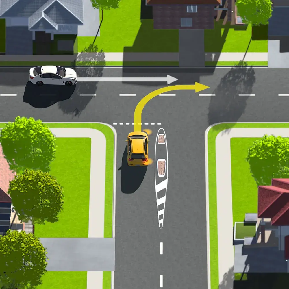 An illustrated give way scenario at a T-intersection